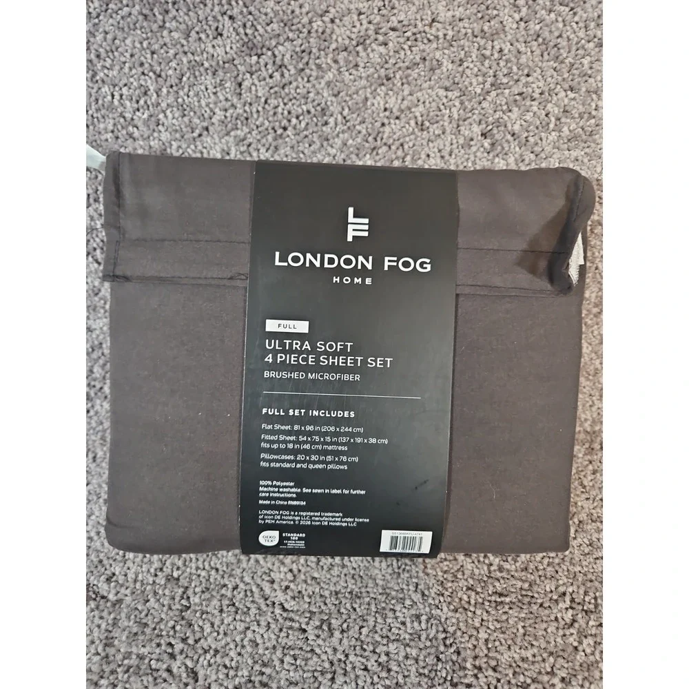 London Fog Home Black Ultra Soft 4 Pc Sheet Set Full Size NWT